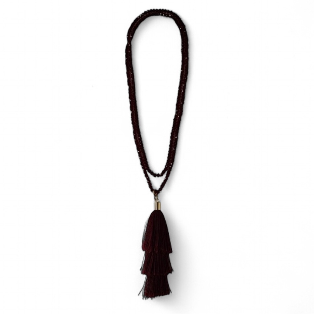 Vintage Garnet Red Sparkly Faceted Crystal Stacked Tassel Necklace – 36" Long - Picture 10 of 15